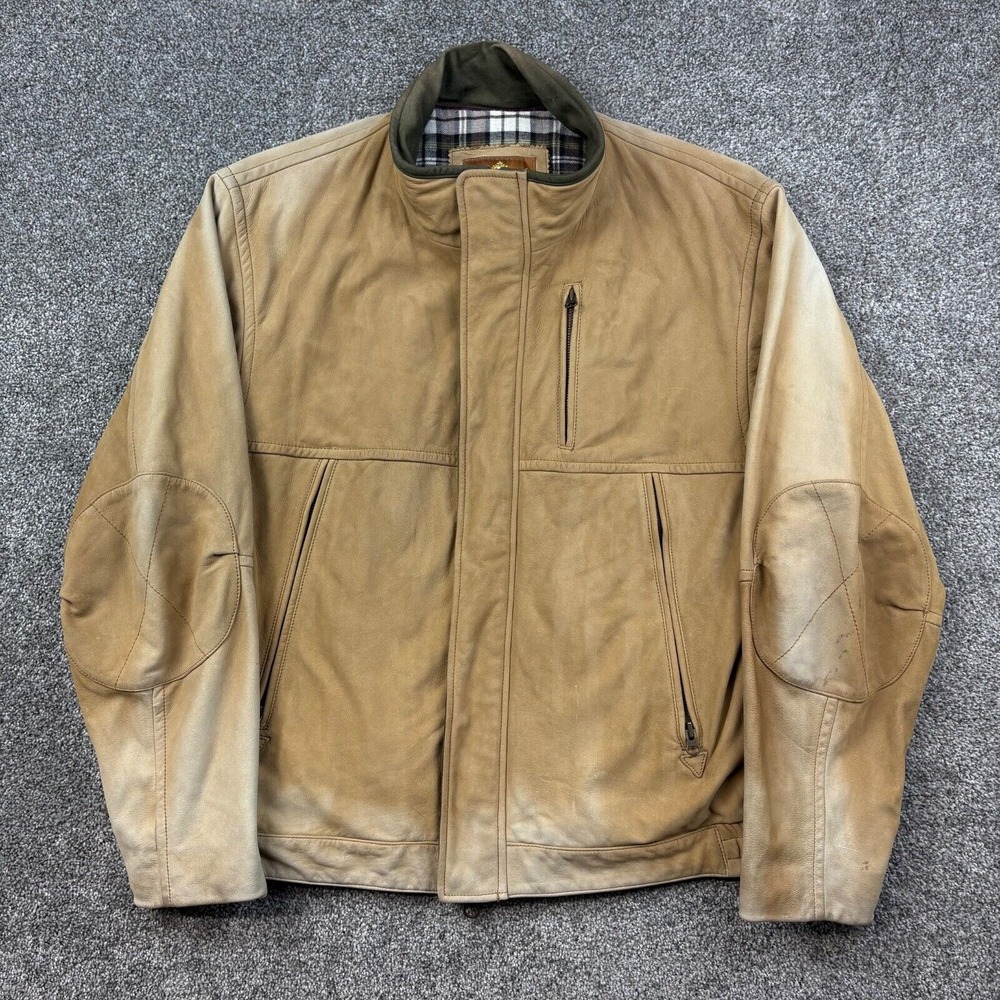 The Territory Ahead Leather Jacket Mens XL‎ Blanket Flannel Lined Bomber Faded